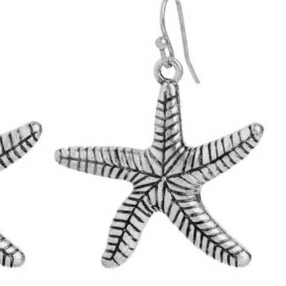 Beach Starfish Dangle Earrings - Silver - Picture 2 of 3